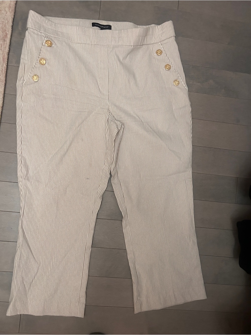 Counterparts Cream Pinstripe Sailor Capri Pants with Gold Buttons
